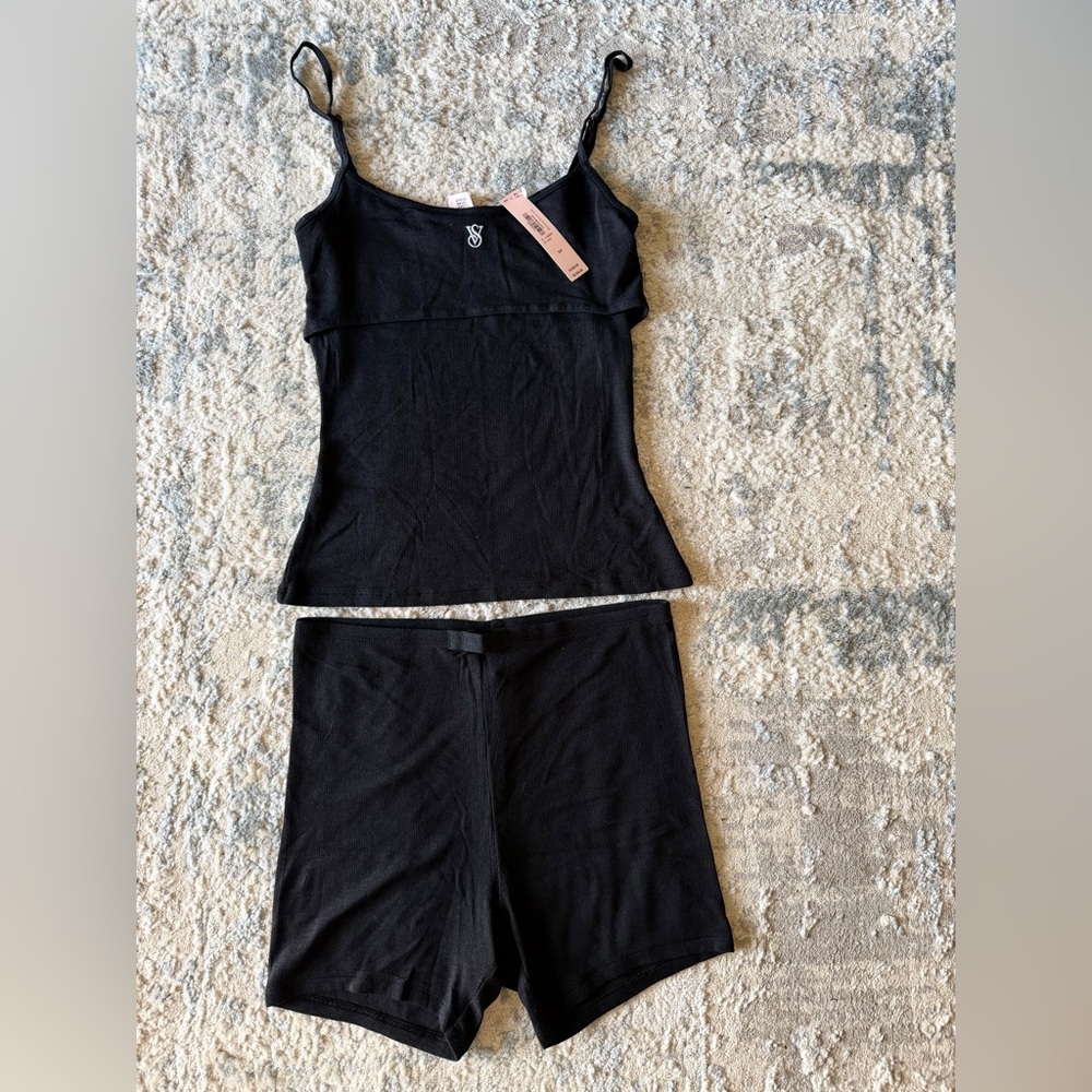 Victoria's Secret Black Ribbed Camisole & Sleep Shorts Set
